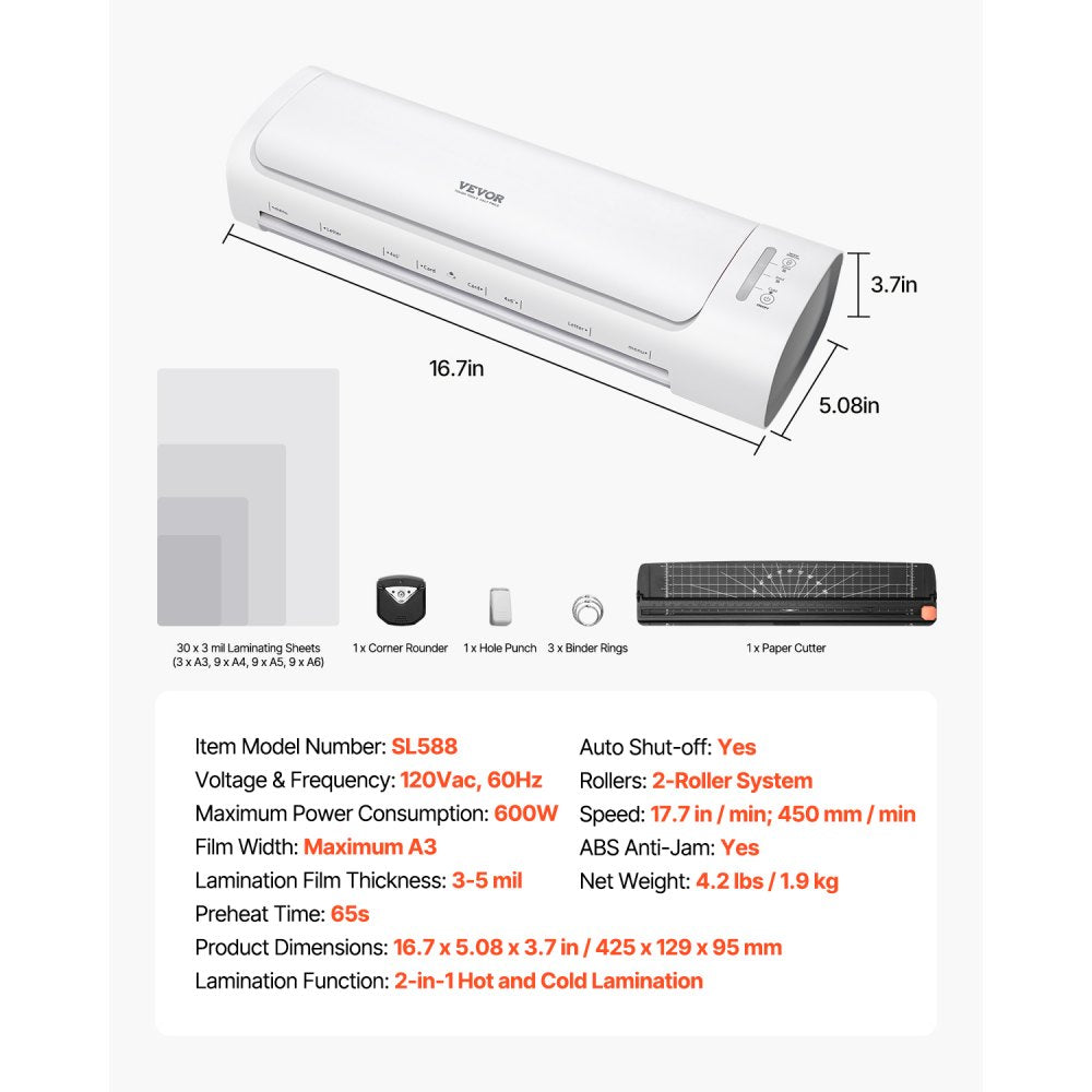 SL588 - Hot & Cold Laminator for A3 Documents, 17.7 in/min Speed