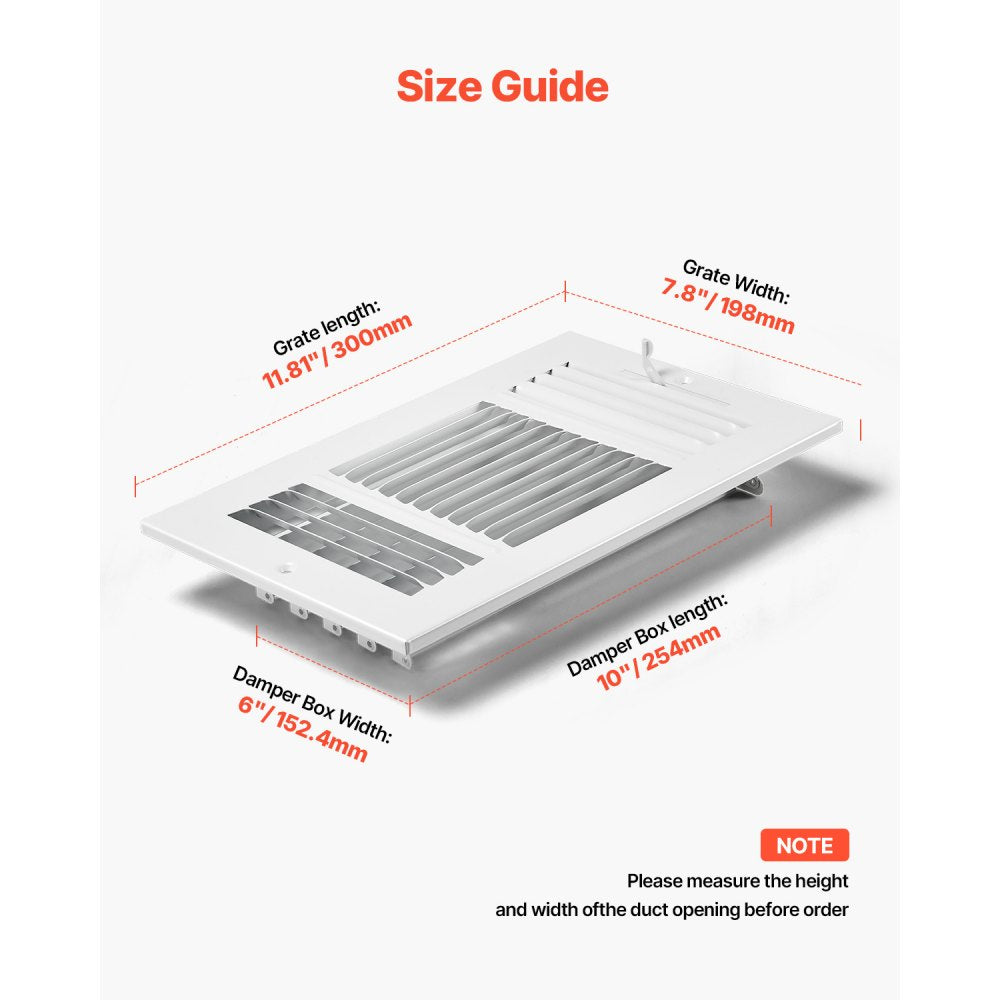 3SW1006-6PK - Stylish 6-Pack Metal Floor Vents, 6 x 10 Inch, Easy Install