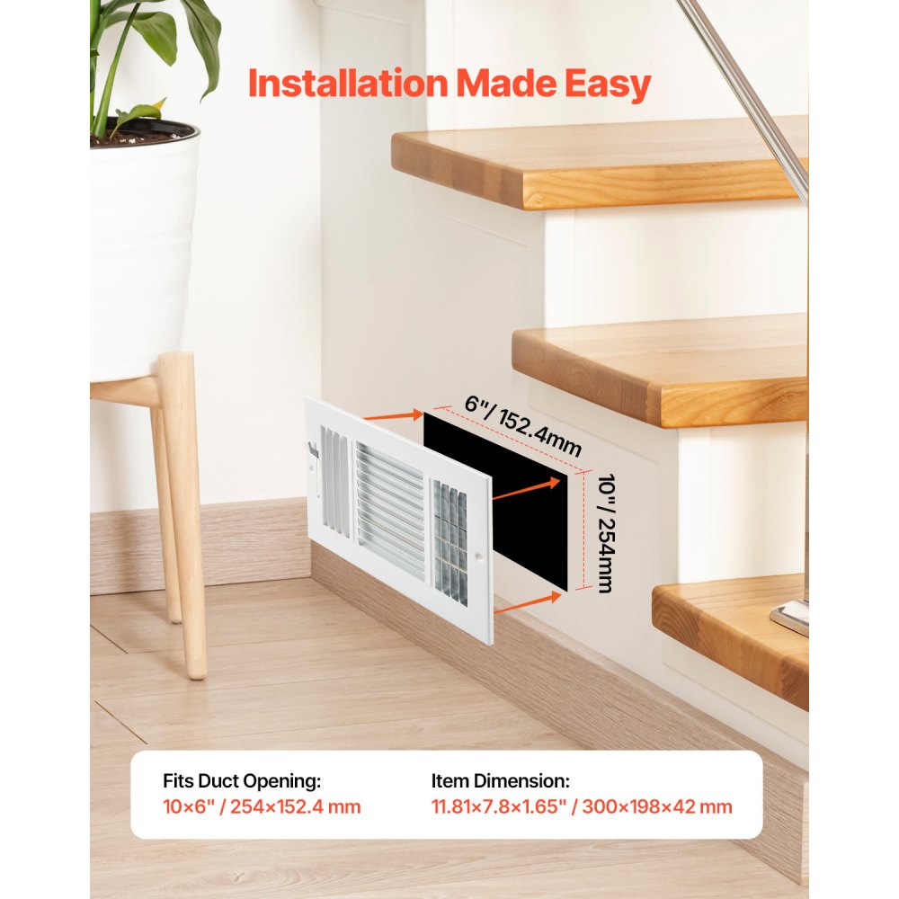 3SW1006-6PK - Stylish 6-Pack Metal Floor Vents, 6 x 10 Inch, Easy Install