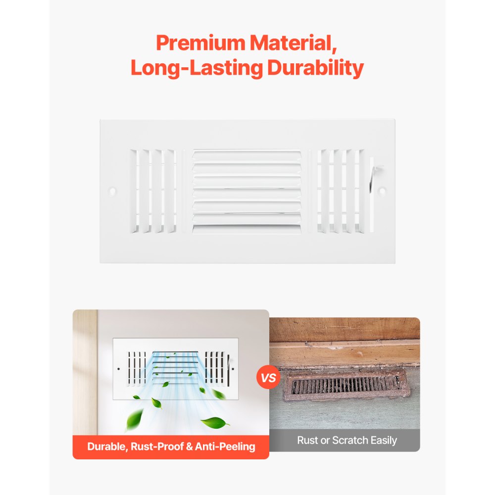 3SW1004-6PK - Modern 4x10 Inch Metal Floor Vents, 6-Pack, Rust-Resistant