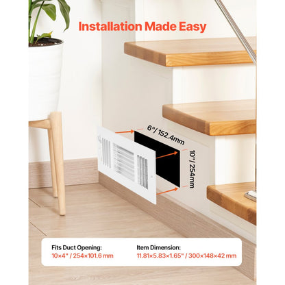 3SW1004-6PK - Modern 4x10 Inch Metal Floor Vents, 6-Pack, Rust-Resistant