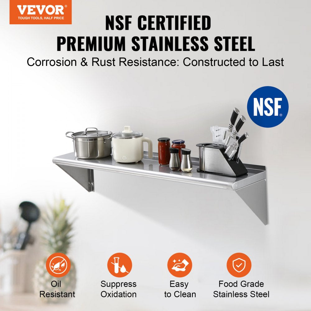 WMS1248 - Heavy-Duty 12" Stainless Steel Shelf, 280 lbs Capacity