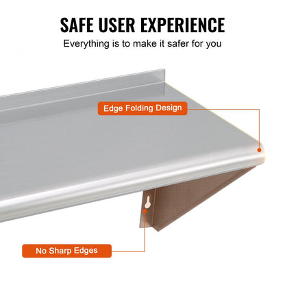 WMS1248 - Heavy-Duty 12" Stainless Steel Shelf, 280 lbs Capacity