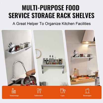 WMS1248 - Heavy-Duty 12" Stainless Steel Shelf, 280 lbs Capacity