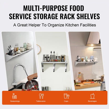 WMS1260 - 12" x 60" Heavy-Duty Stainless Steel Wall Shelf, 315 lbs Capacity
