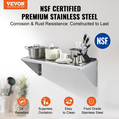 WMS1436 - 14" x 36" Heavy-Duty Stainless Steel Wall Shelf with Easy Brackets
