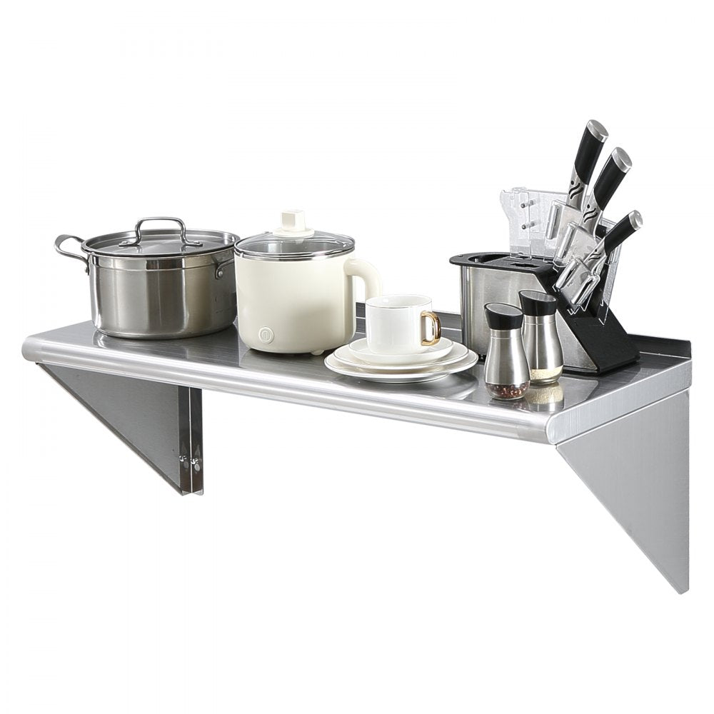 WMS1436 - 14" x 36" Heavy-Duty Stainless Steel Wall Shelf with Easy Brackets