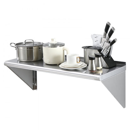 WMS1436 - 14" x 36" Heavy-Duty Stainless Steel Wall Shelf with Easy Brackets