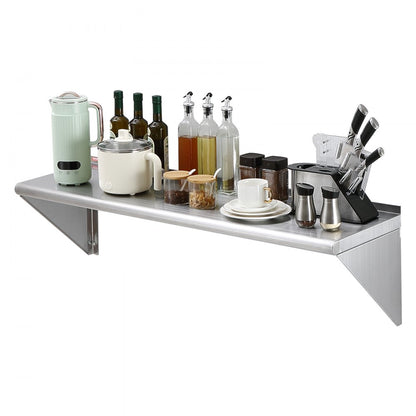 WMS1448 - 14" x 48" Durable Stainless Steel Wall Shelf, 350 lbs Capacity