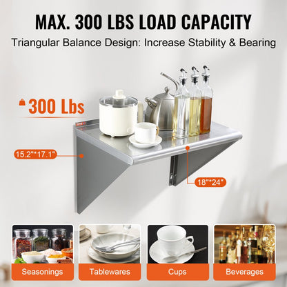WMS1824 - 18"x24" Stainless Steel Wall Shelf, 300 lbs Capacity