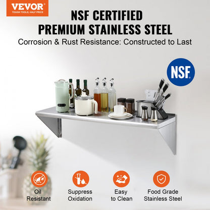 WMS1848 - 18" x 48" Wall-Mounted Stainless Steel Shelf, 400 lbs Capacity