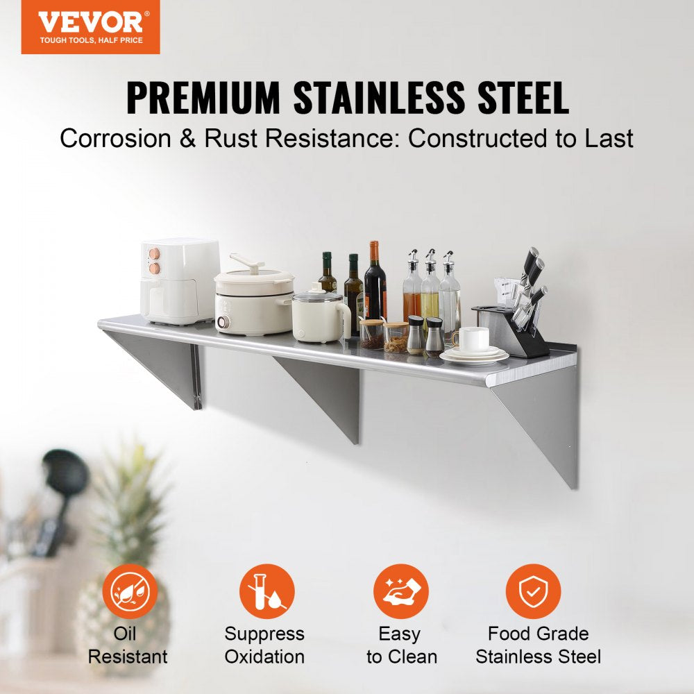 WMS1872 - Durable 18” Stainless Steel Wall Shelf, Holds 500 lbs