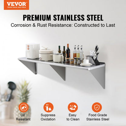 WMS1872 - Durable 18” Stainless Steel Wall Shelf, Holds 500 lbs