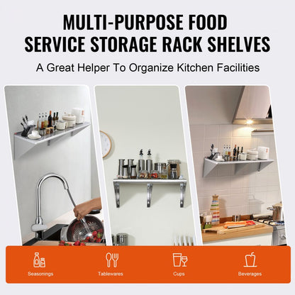 WMS1872 - Durable 18” Stainless Steel Wall Shelf, Holds 500 lbs