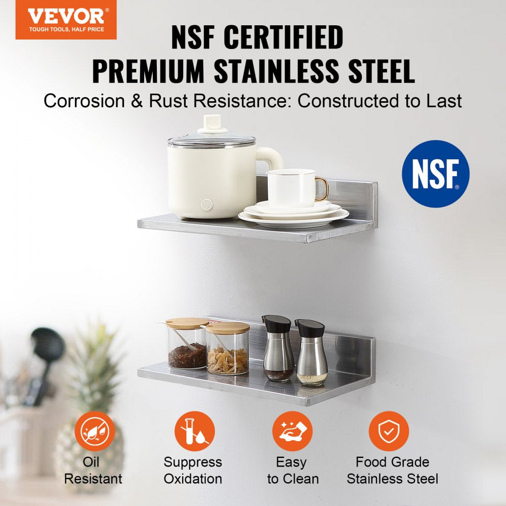 WMSL16 - Durable 8.6" x 16" Stainless Steel Wall Shelf for Kitchen & Home