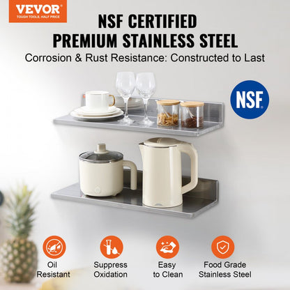 WMSL24 - 8.6" x 24" Durable Stainless Steel Floating Kitchen Shelf