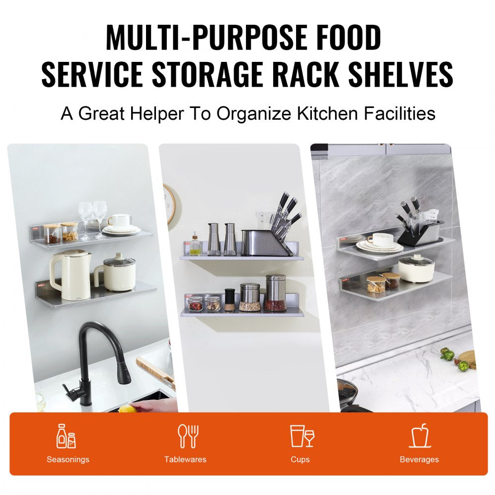 WMSL24 - 8.6" x 24" Durable Stainless Steel Floating Kitchen Shelf