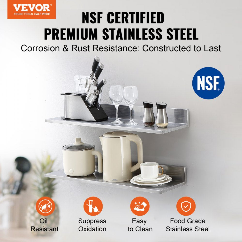 WMSL30 - 44 lbs Stainless Steel Wall Shelf with Backsplash