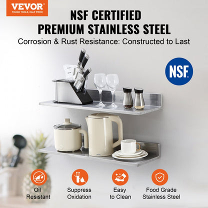 WMSL30 - 44 lbs Stainless Steel Wall Shelf with Backsplash