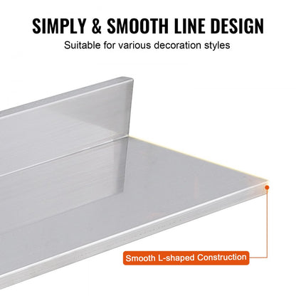 WMSL30 - 44 lbs Stainless Steel Wall Shelf with Backsplash