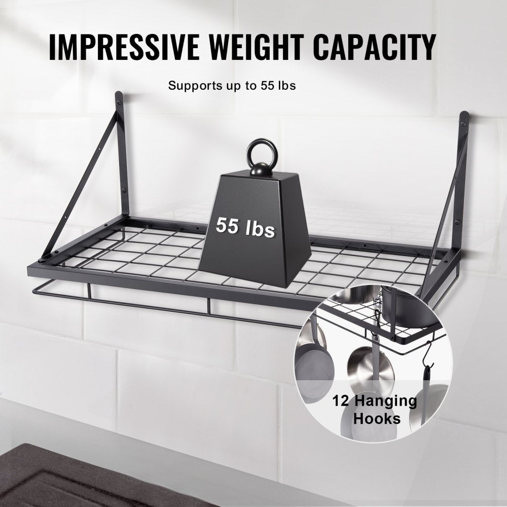 BB-BGGJ01 - 24-inch Wall-Mounted Carbon Steel Pot Rack for Kitchen Organization