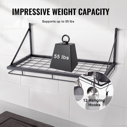 BB-BGGJ01 - 24-inch Wall-Mounted Carbon Steel Pot Rack for Kitchen Organization
