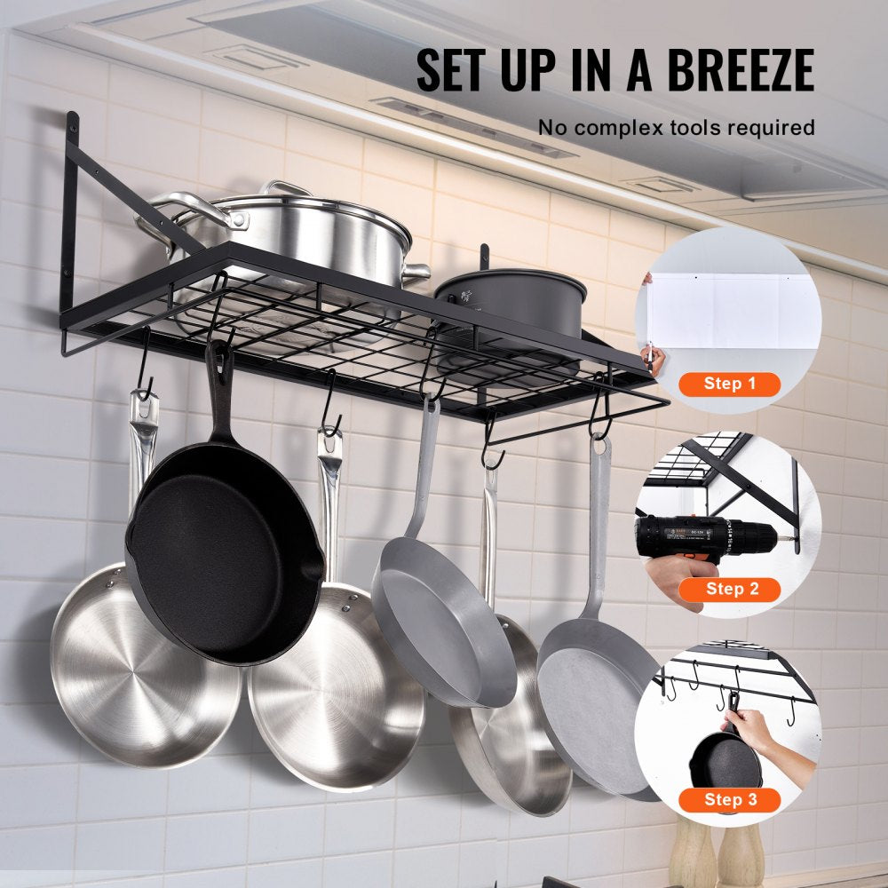 BB-BGGJ01 - 24-inch Wall-Mounted Carbon Steel Pot Rack for Kitchen Organization