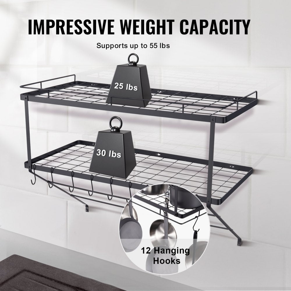 BB-BGGJ02 - Wall-Mounted 30” Carbon Steel Pot Rack, 55 lbs Capacity