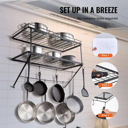 BB-BGGJ02 - Wall-Mounted 30” Carbon Steel Pot Rack, 55 lbs Capacity