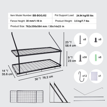 BB-BGGJ02 - Wall-Mounted 30” Carbon Steel Pot Rack, 55 lbs Capacity