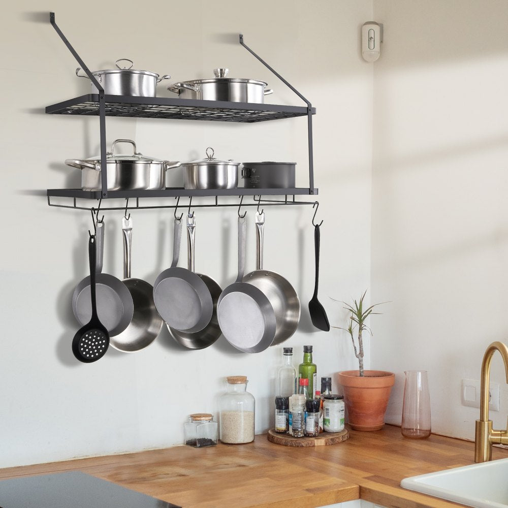 BB-BGGJ02 - Wall-Mounted 30” Carbon Steel Pot Rack, 55 lbs Capacity