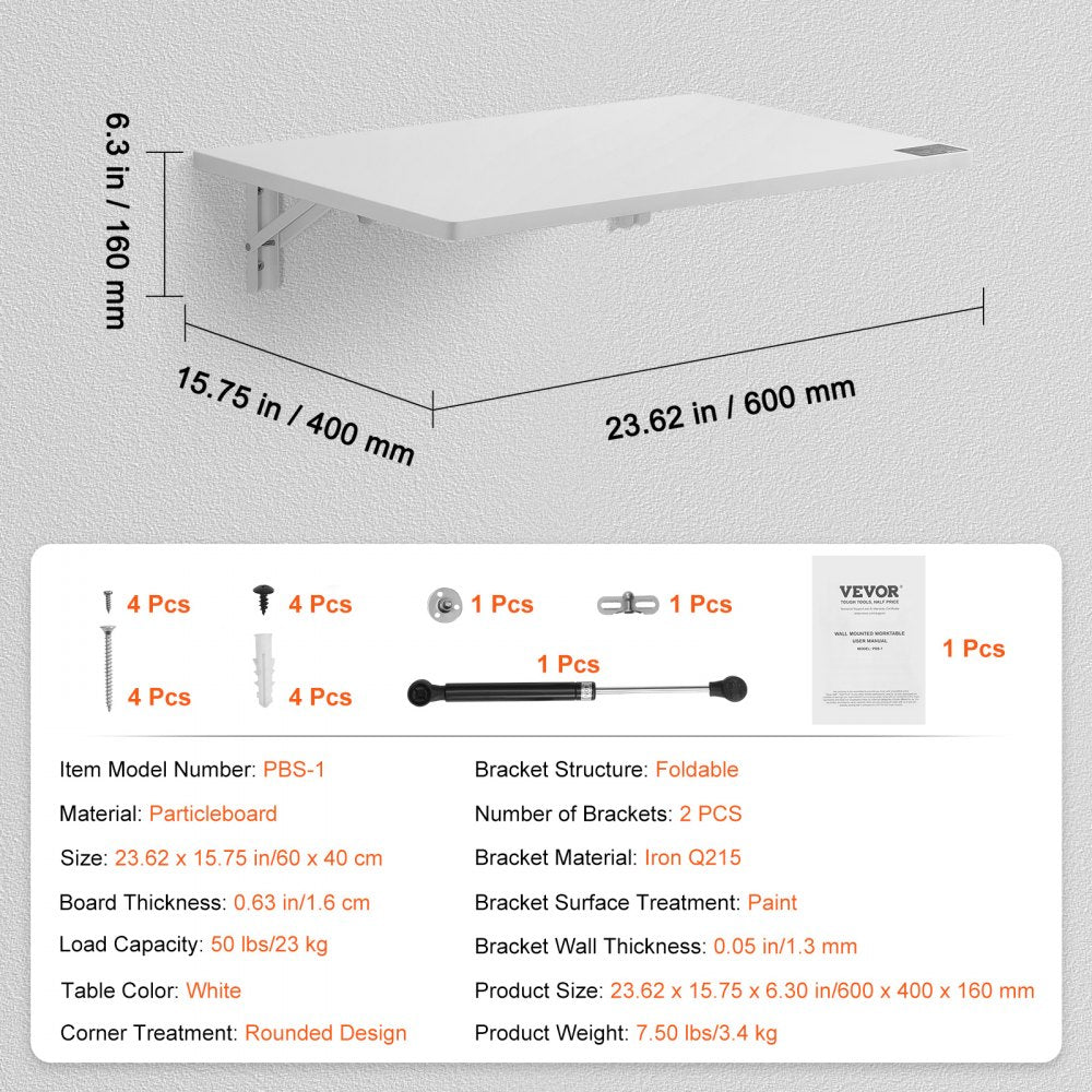 PBS-1 - Space-Saving 23.62" Wall Mounted Table for Home or Office