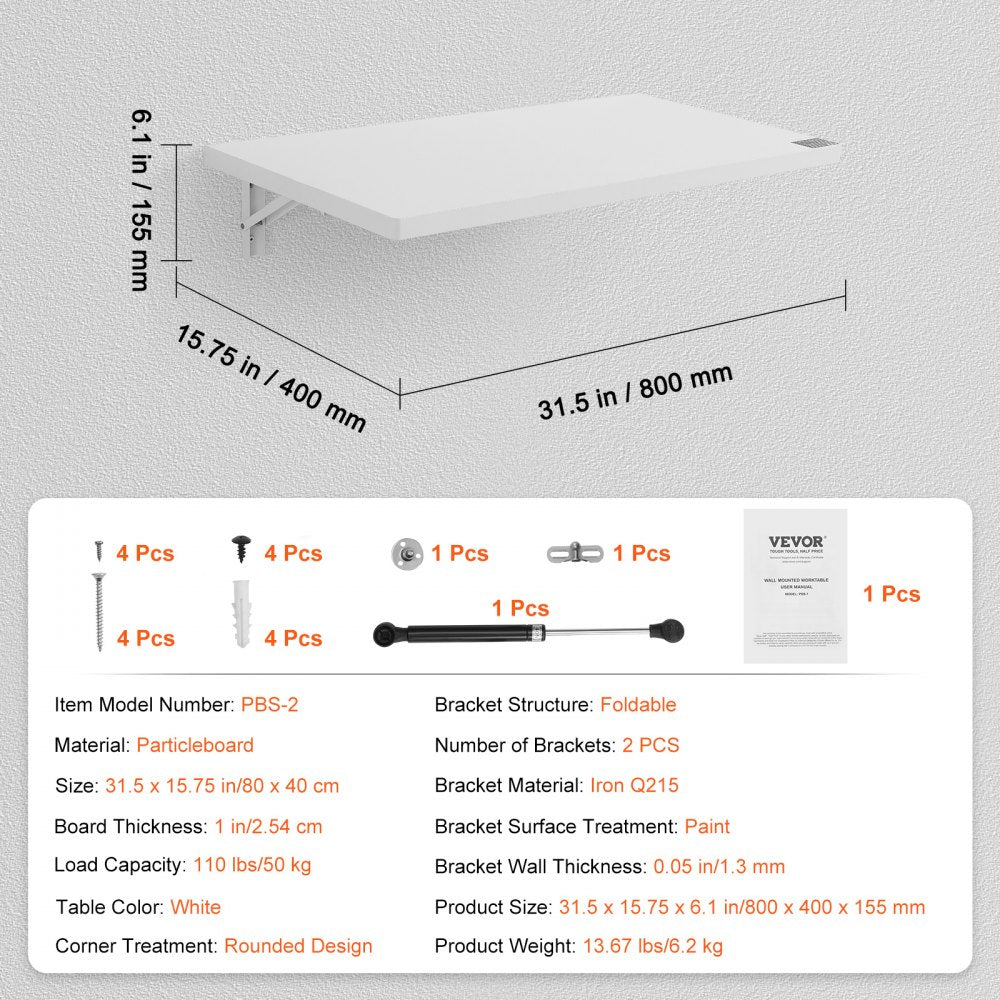 PBS-2 - VEVOR 31.5" Wall Mounted Folding Table with 110 lbs Capacity