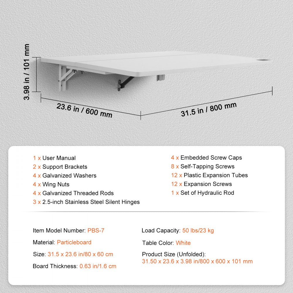 PBS-7 - Space-Saving Wall-Mounted Folding Desk, 31.5" x 19.69"