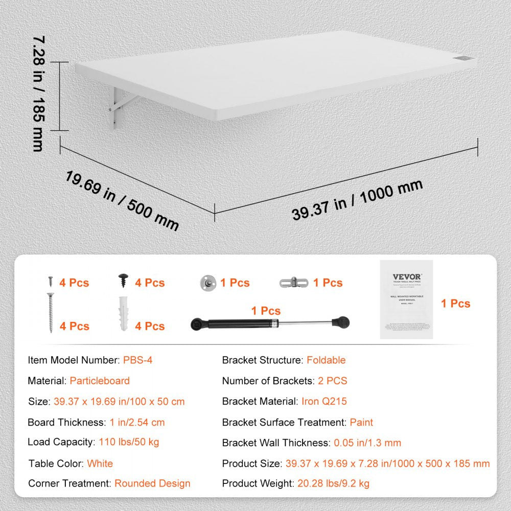 PBS-4 - Stylish Wall-Mounted Folding Table, 39.37" x 19.69" Space Saver