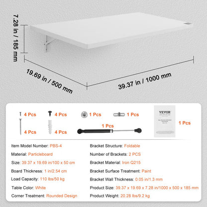 PBS-4 - Stylish Wall-Mounted Folding Table, 39.37" x 19.69" Space Saver