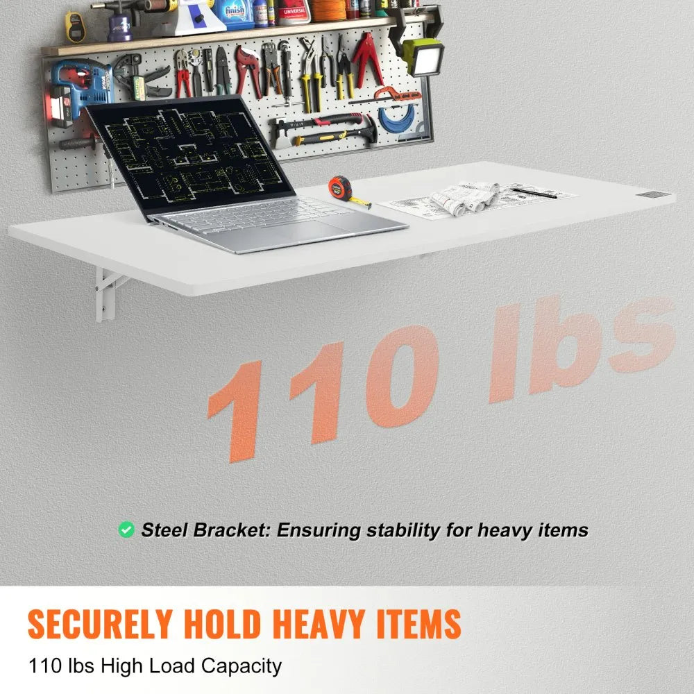 PBS-5 - Space-Saving 43.31" Folding Wall Table with Slow-Close Brackets