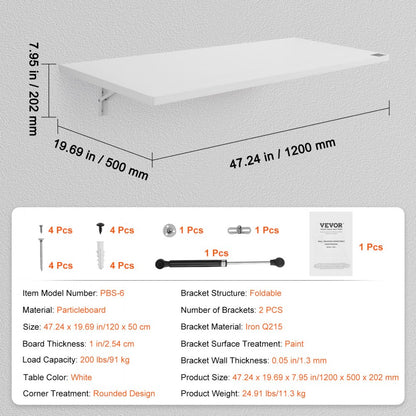 PBS-6 - 47.24" VEVOR Wall Mounted Folding Table for Space-Saving Storage