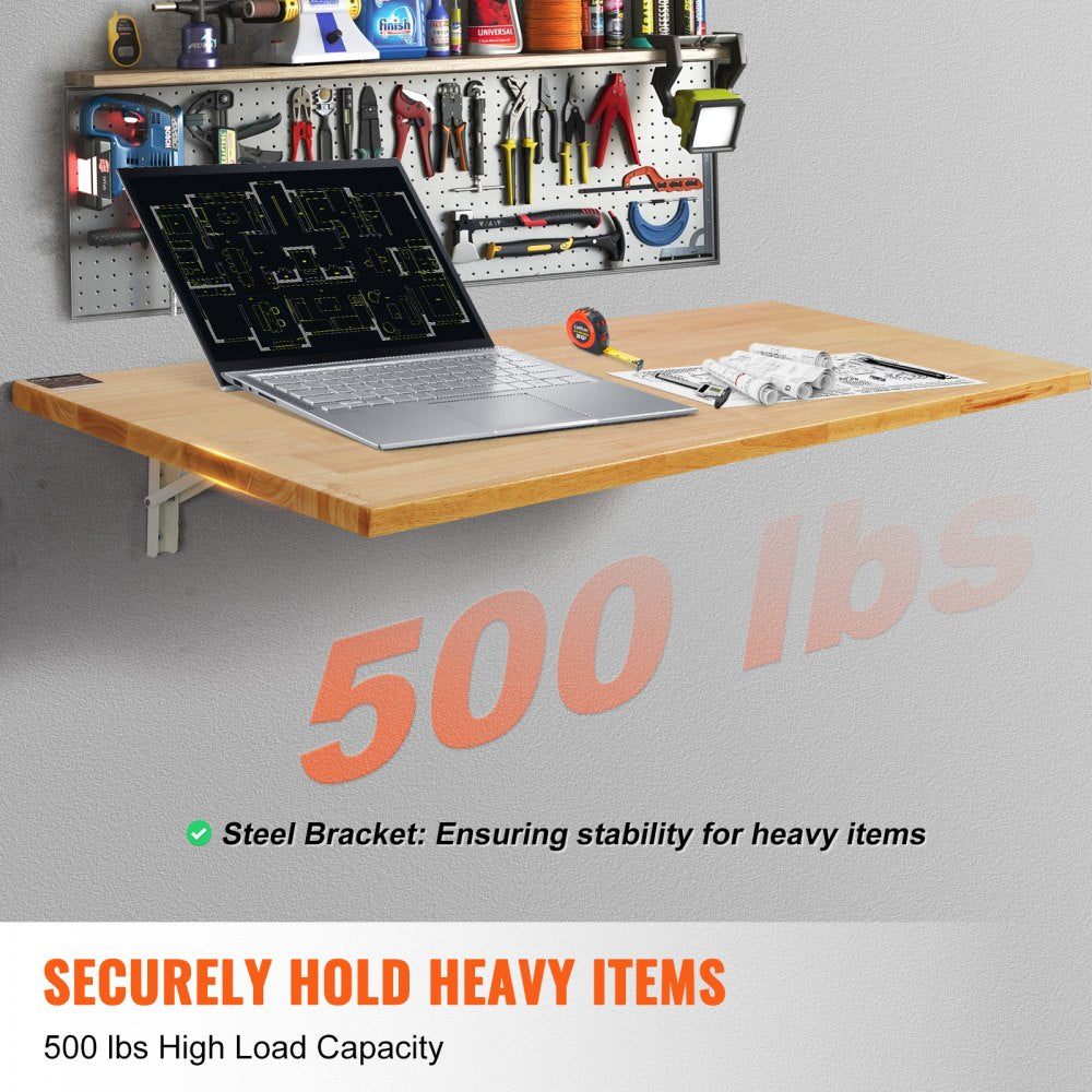 RBS-1 - 47.24" Rubberwood Wall-Mounted Table with Hydraulic Brackets