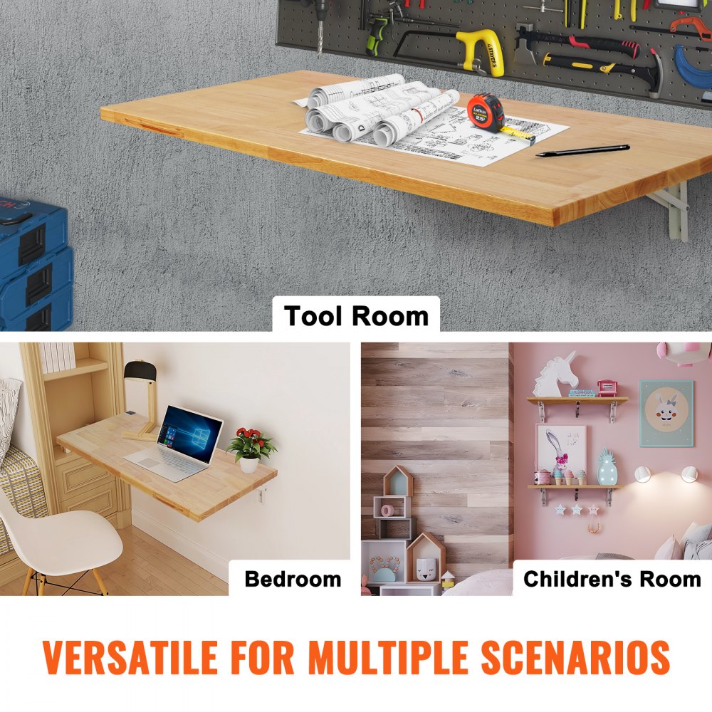 RBS-1 - 47.24" Rubberwood Wall-Mounted Table with Hydraulic Brackets