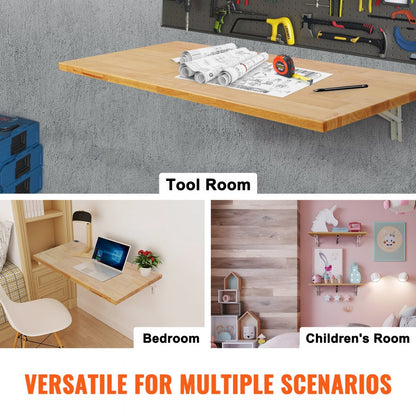 RBS-1 - 47.24" Rubberwood Wall-Mounted Table with Hydraulic Brackets