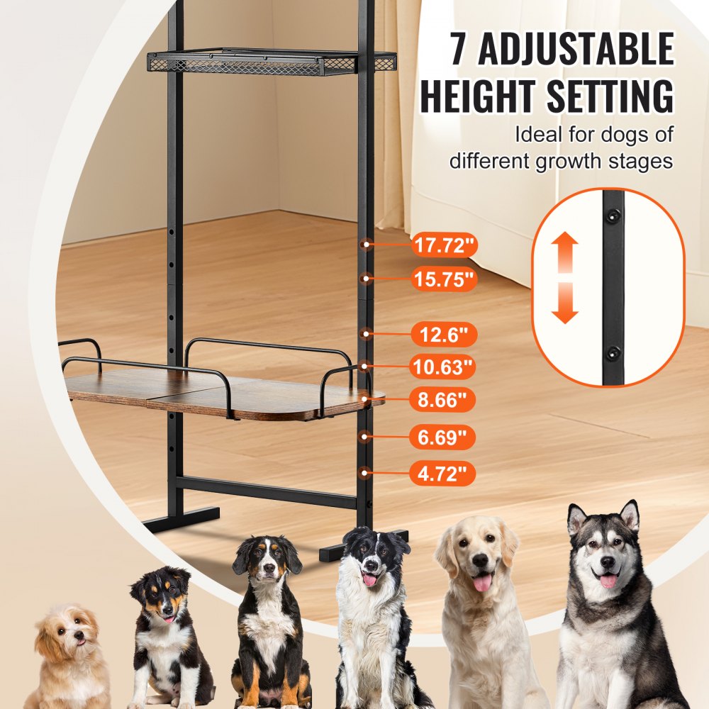 HYP2FS-04 - Adjustable Height Pet Feeding Station with Storage Cabinet