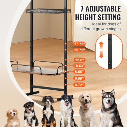 HYP2FS-04 - Adjustable Height Pet Feeding Station with Storage Cabinet