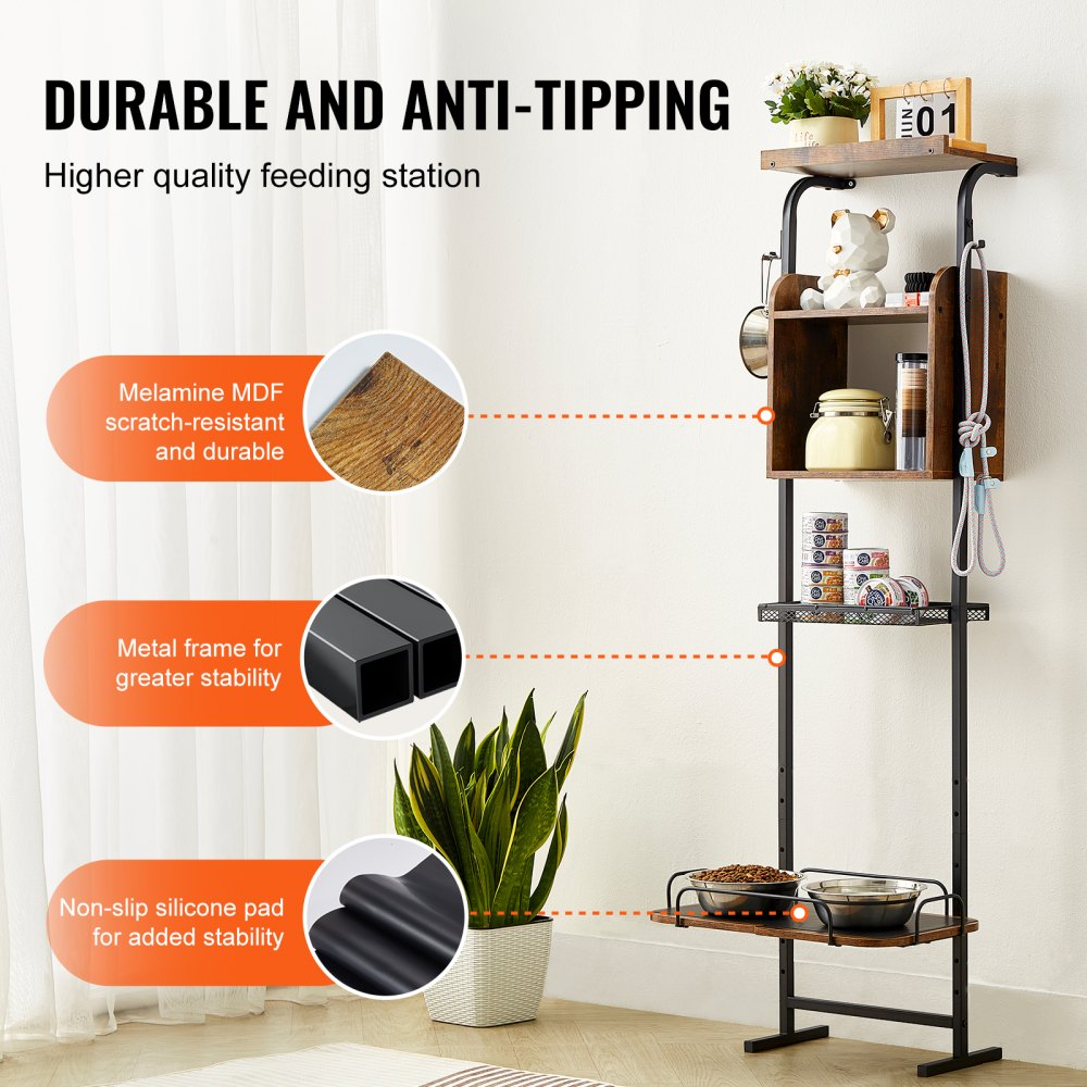 HYP2FS-04 - Adjustable Height Pet Feeding Station with Storage Cabinet