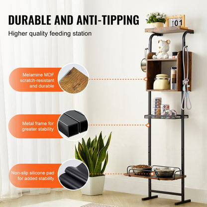 HYP2FS-04 - Adjustable Height Pet Feeding Station with Storage Cabinet