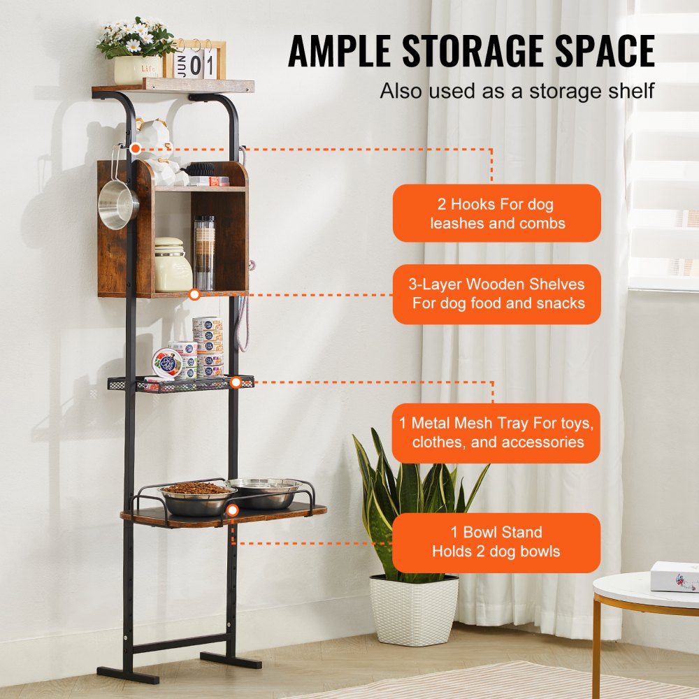 HYP2FS-04 - Adjustable Height Pet Feeding Station with Storage Cabinet