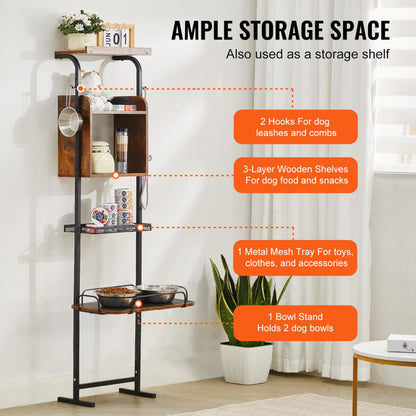HYP2FS-04 - Adjustable Height Pet Feeding Station with Storage Cabinet