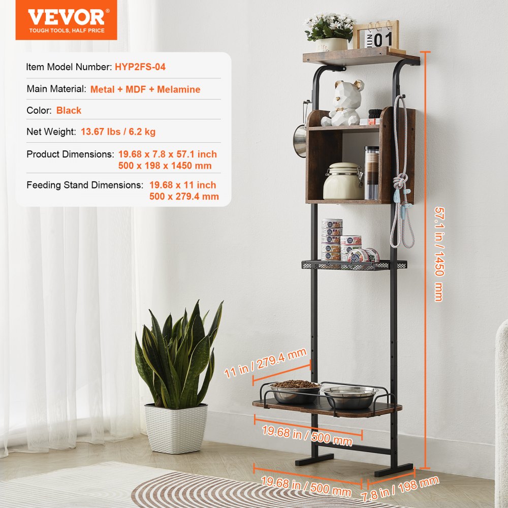 HYP2FS-04 - Adjustable Height Pet Feeding Station with Storage Cabinet