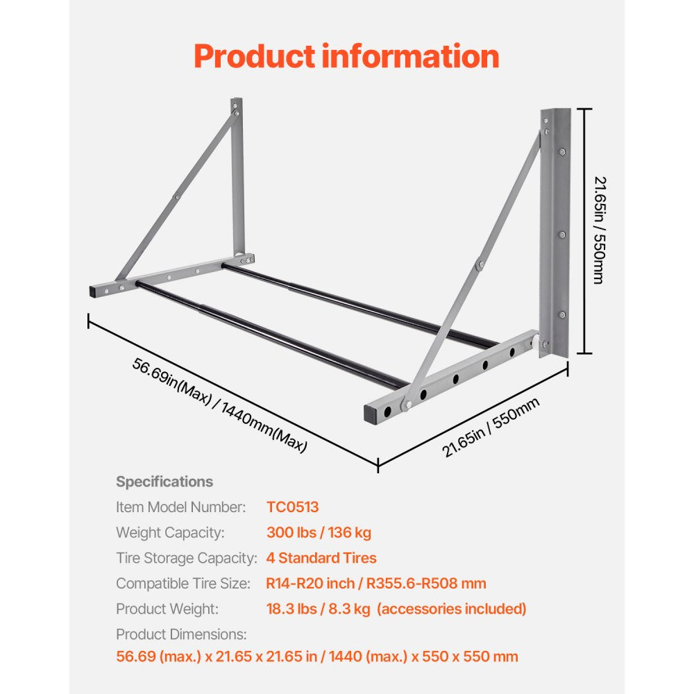 TC0513 - Heavy Duty 32"-48" Folding Tire Rack for 4 Tires