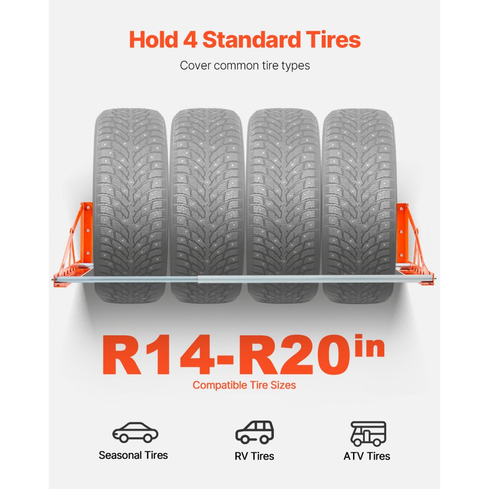 TC0519 - Adjustable Wall-Mounted Tire Rack for 4 Tires, Supports 400 lbs